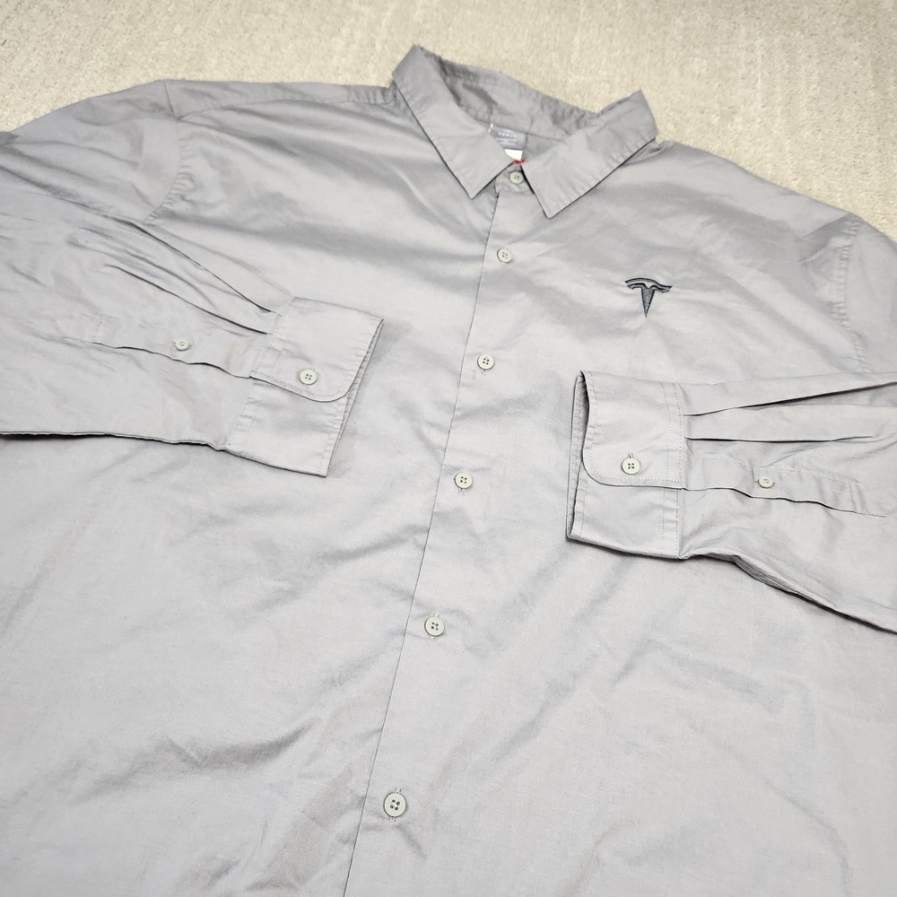 Tesla Shirt Men 4XL Gray Button Up Stretch Elon Musk‎ Electric
